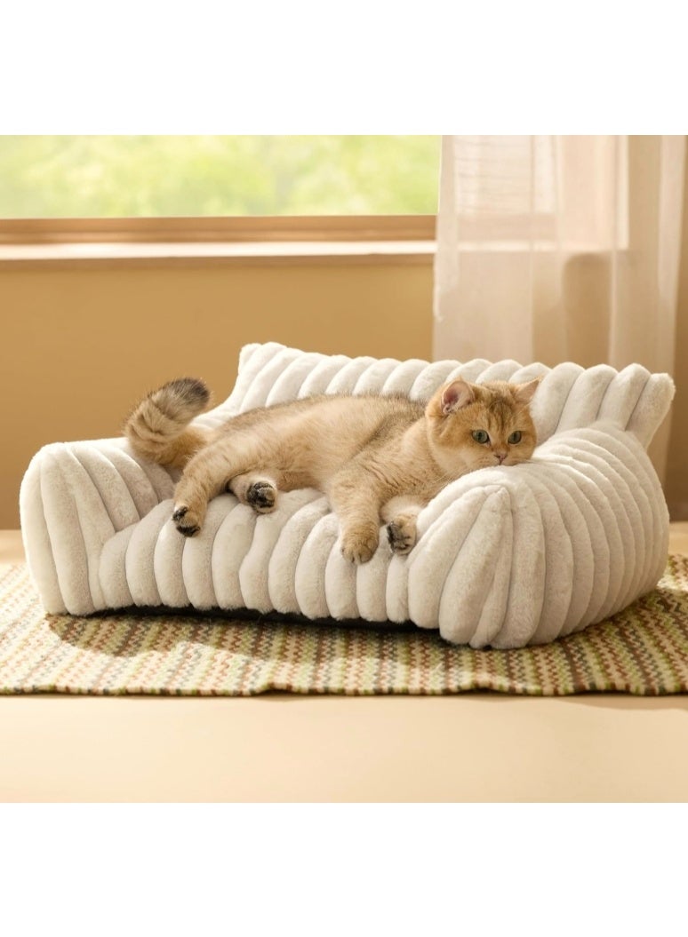 Pet bed -Premium and Adorable Sofa for Pet Cats - Fluffy Cat beds with Luxury High-Quality Corduroy Fabric, Suitable as a Pet Bed for Cats and Small Dogs,  Supportive Pet Sofa, 60cm, Cream - Image 1